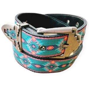 Vintage Nuovo Southwest Teal Pink Aztec Belt 6